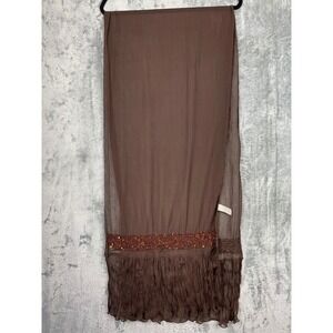 ECHO SCARF Brown Sequin Trim Art to wear Artsy Lightweight Semisheer Bohemian